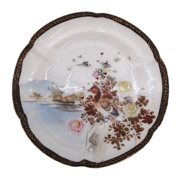 Vintage Japanese Kutani Egg Shell Porcelain Tea Cup & Saucer Hand Painted - Picture 3 of 16